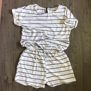 White and Navy Striped Boutique Romper NWOT